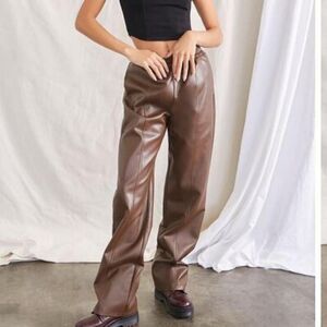 Forever 21 Faux Leather Wide-Leg brown Pants Large
